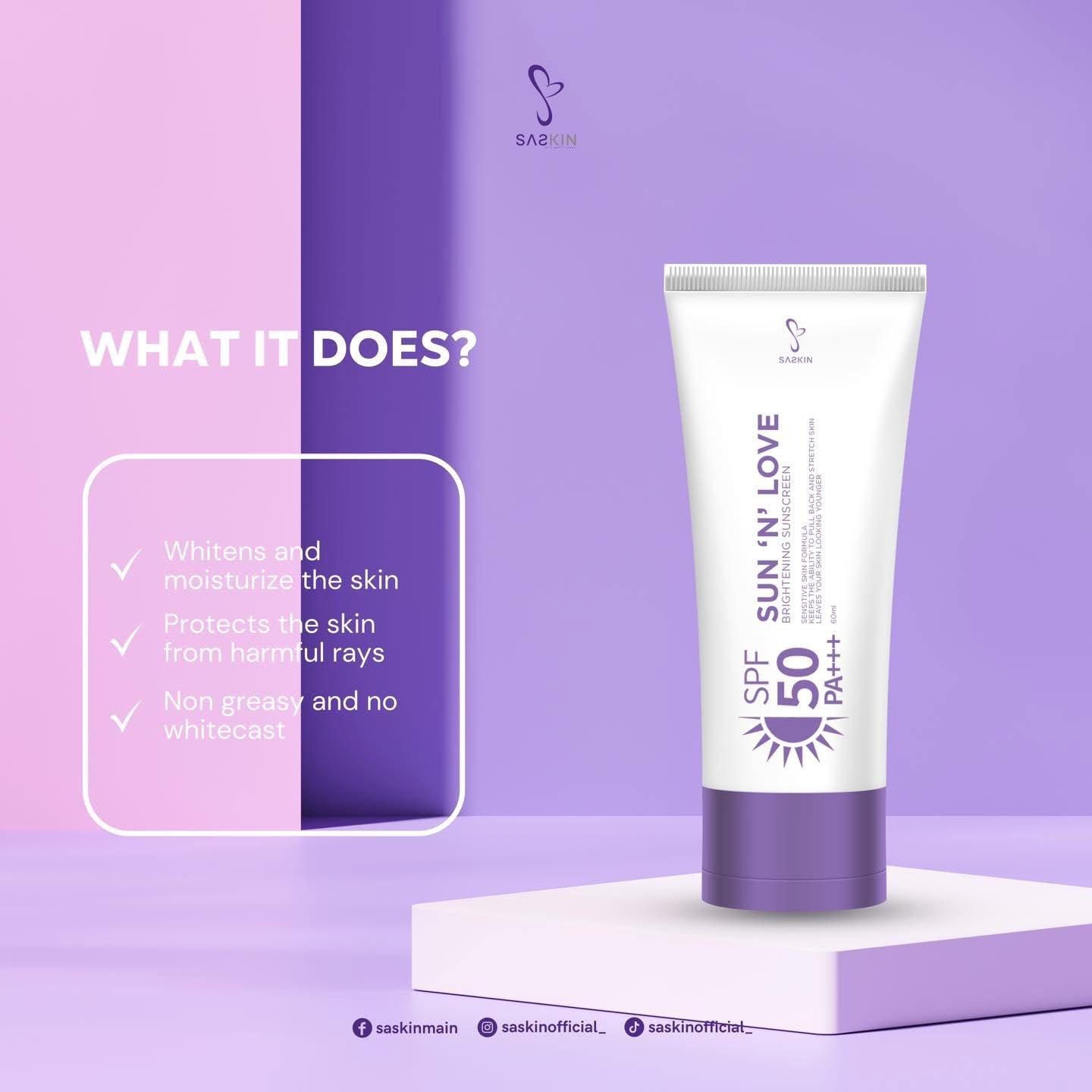 Saskin Sun N Love Sunscreen 60ml - MZG Health & Beauty Imports