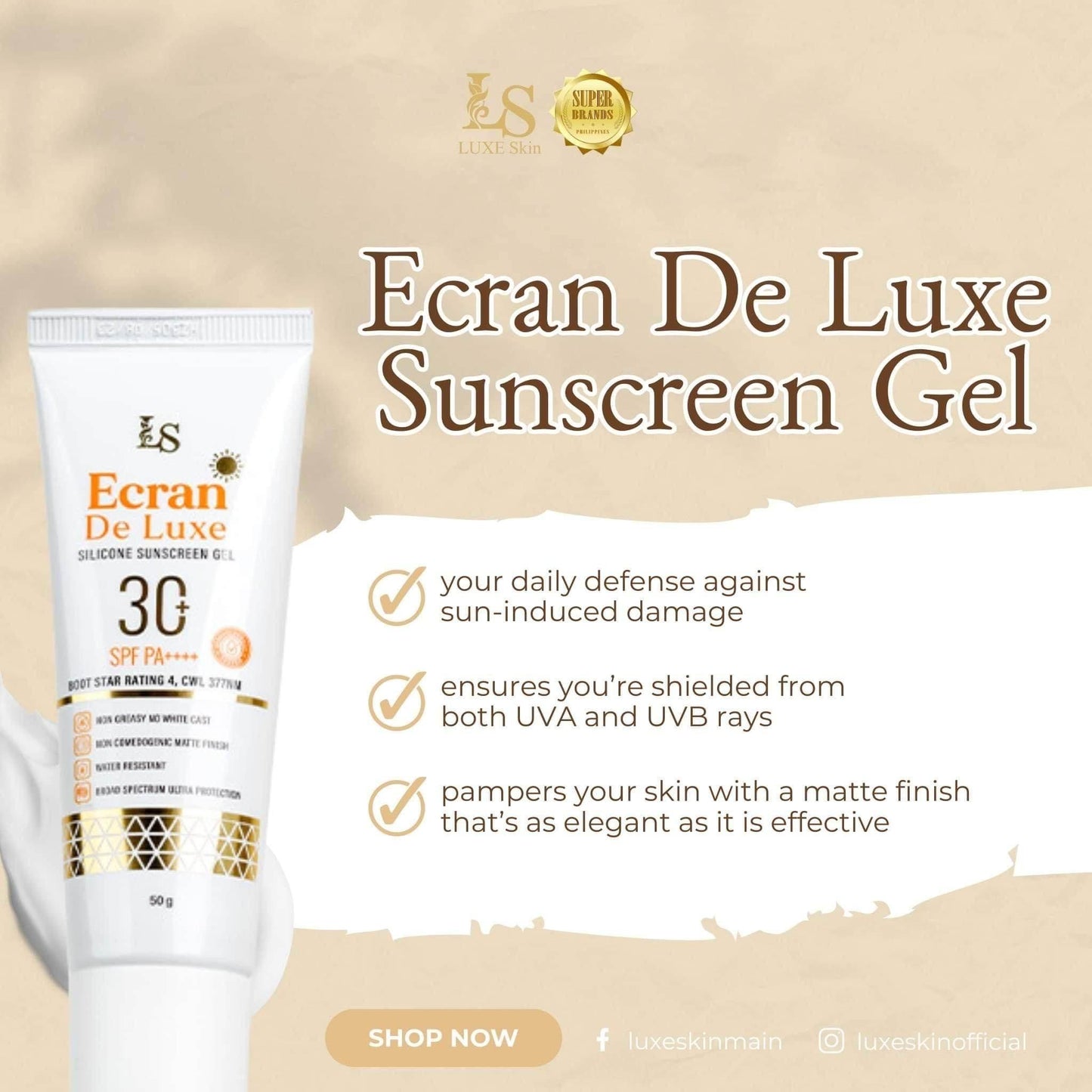 LUXE Skin Ecran De Luxe Silicone Sunscreen Gel 50g - MZG Health & Beauty Imports