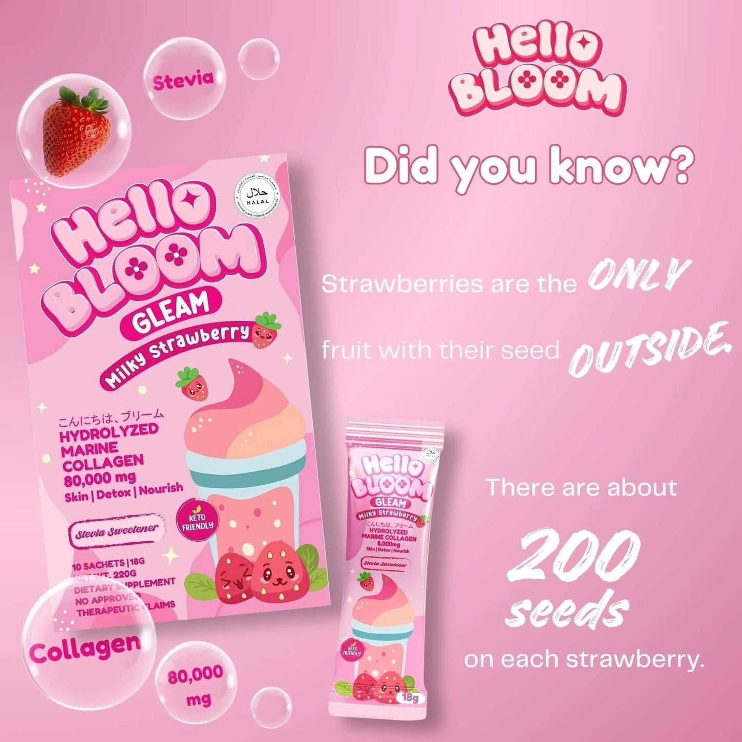 Hello Bloom GLEAM Collagen Drinks – Milky Melon, Avocado & Strawberry - MZG Health & Beauty Imports