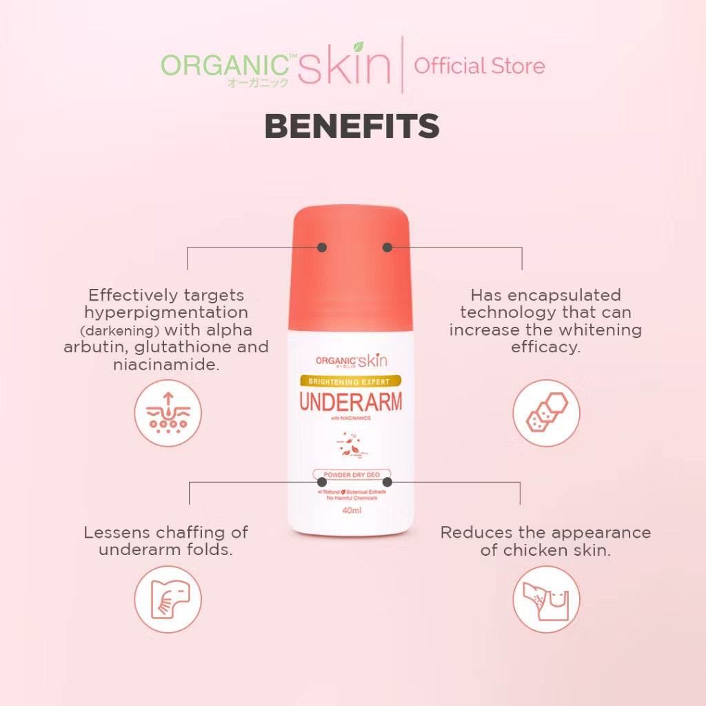 Organic Skin Japan Whitening Underarm Deo Roll-On – 40ml Powder Dry - MZG Health & Beauty Imports