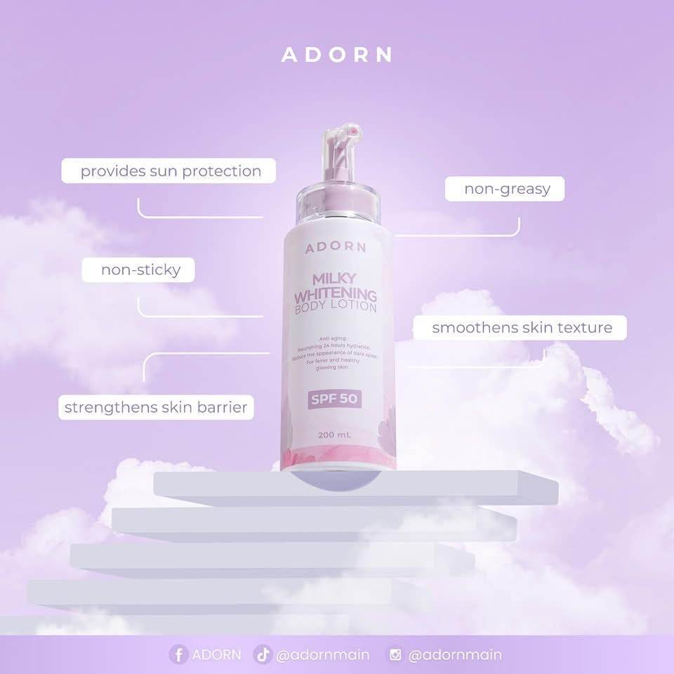 Adorn Milky Whitening Body Lotion SPF 50 – Brighten & Protect Skin - MZG Health & Beauty Imports