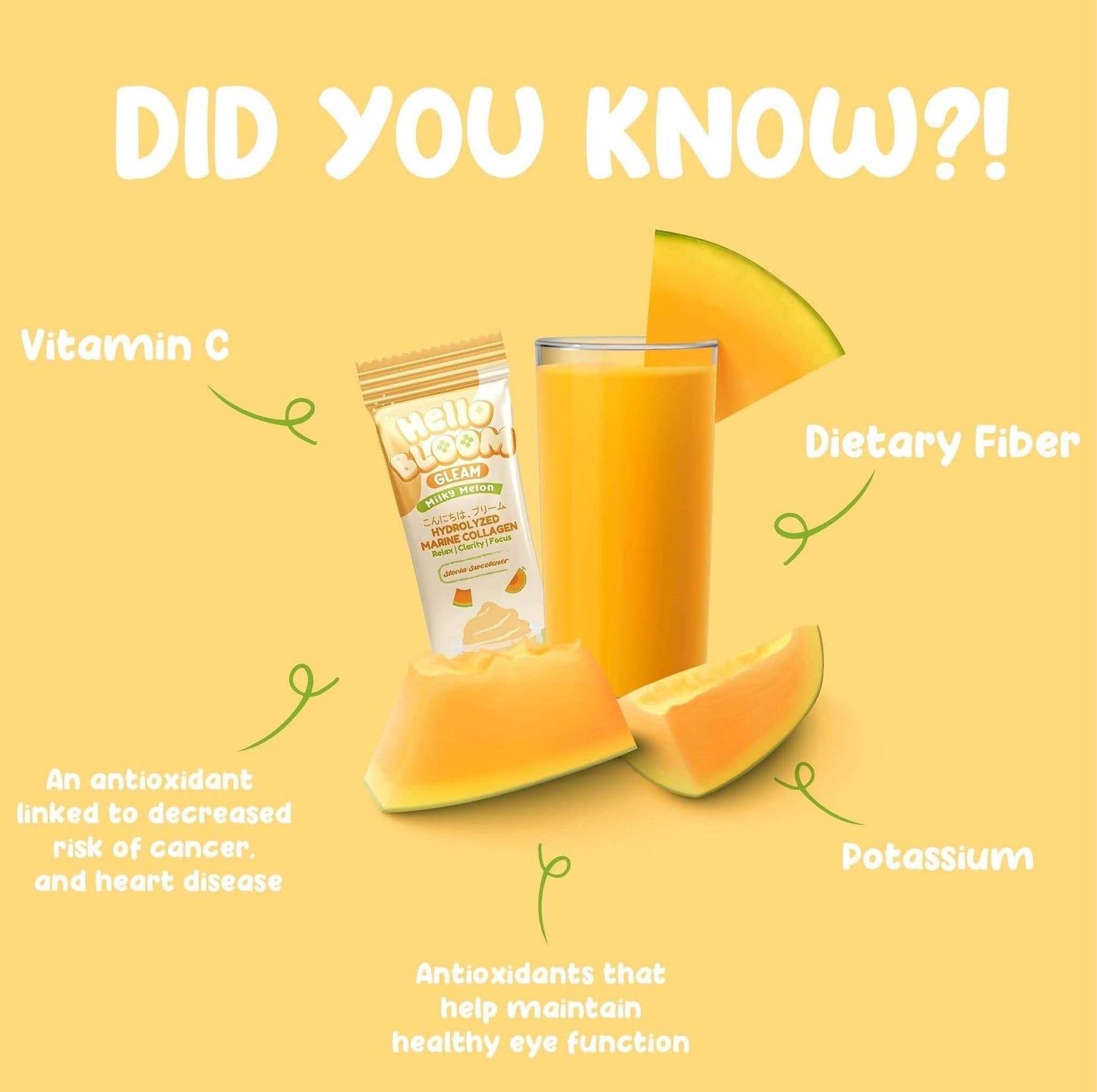 Hello Bloom GLEAM Collagen Drinks – Milky Melon, Avocado & Strawberry - MZG Health & Beauty Imports