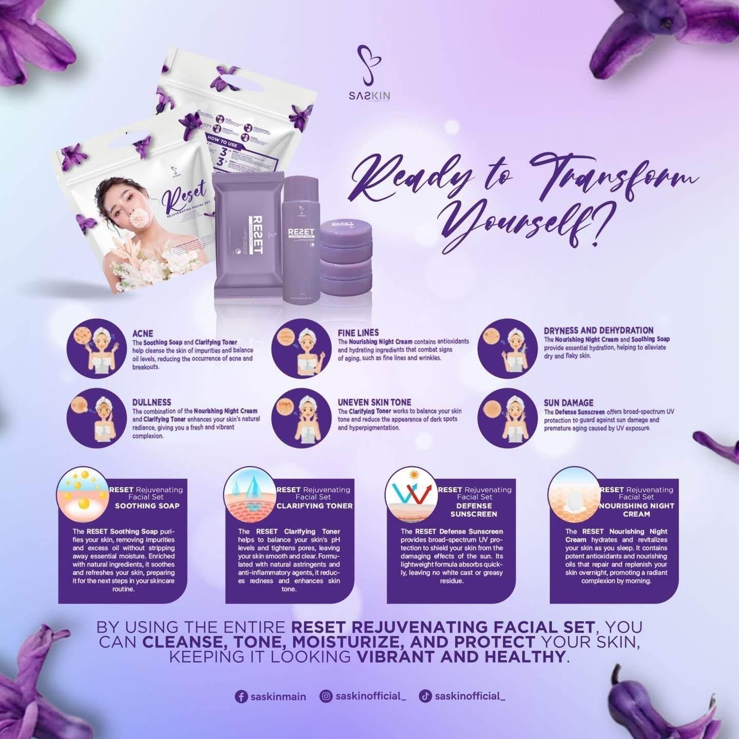 Saskin Reset Rejuvenating Facial Set β Clear, Smooth & Glowing Skin - MZG Health & Beauty Imports