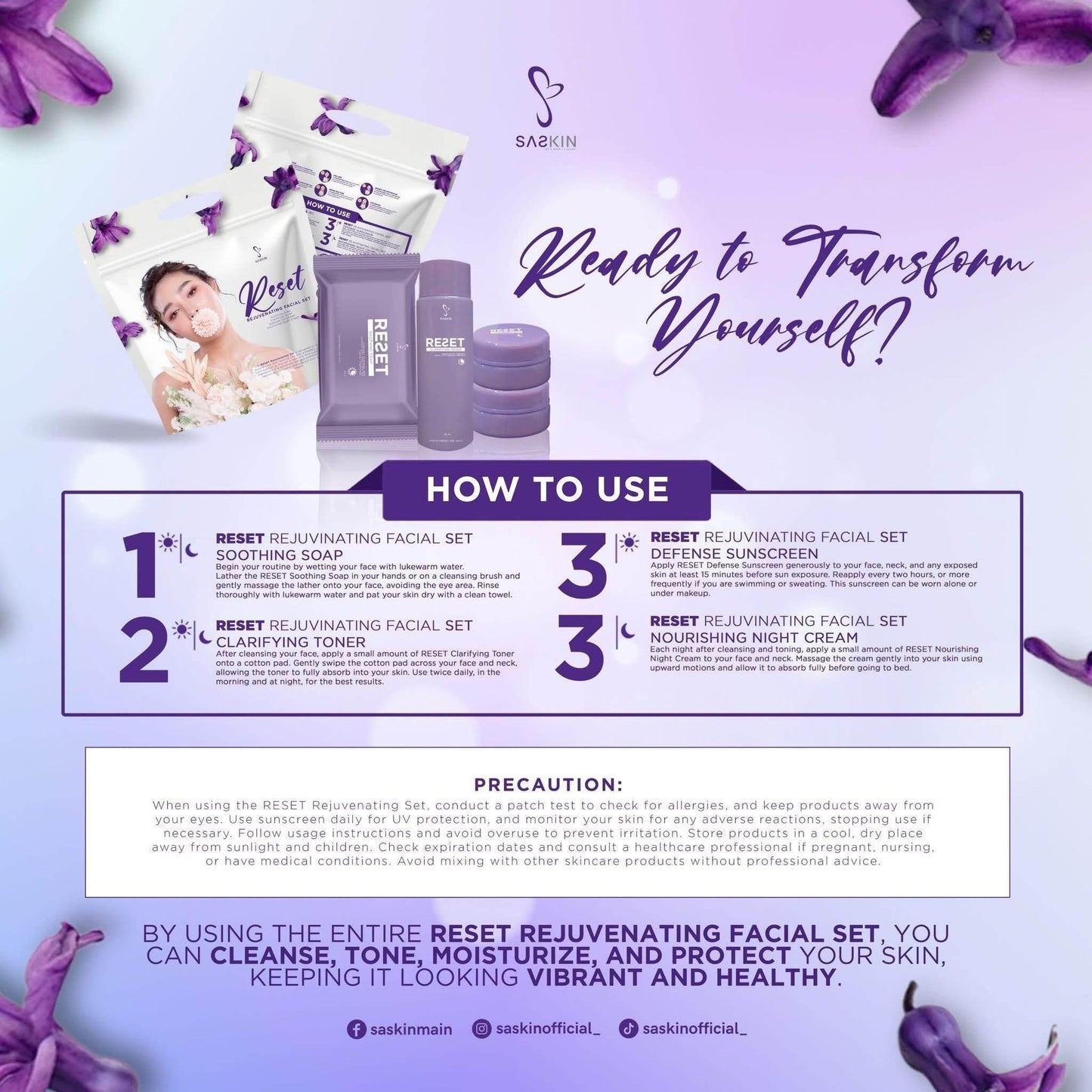 Saskin Reset Rejuvenating Facial Set β Clear, Smooth & Glowing Skin - MZG Health & Beauty Imports