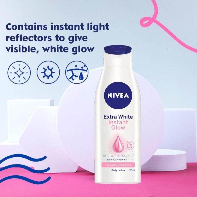 NIVEA Extra White Instant Glow Body Lotion SPF15 – Brightening & Hydrating 250ml - MZG Health & Beauty Imports