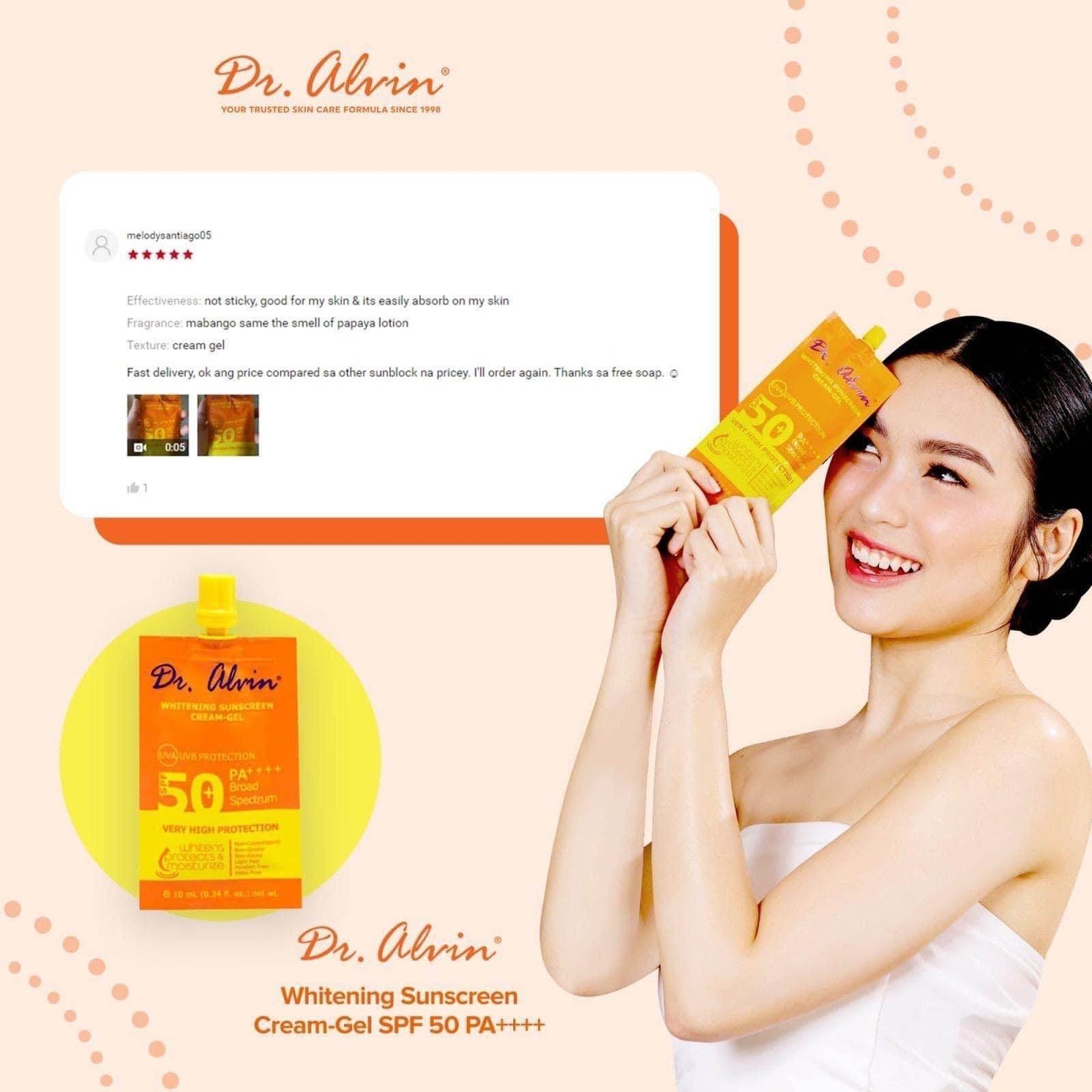 Dr. Alvin Whitening Sunscreen Cream-Gel SPF 50 - MZG Health & Beauty Imports