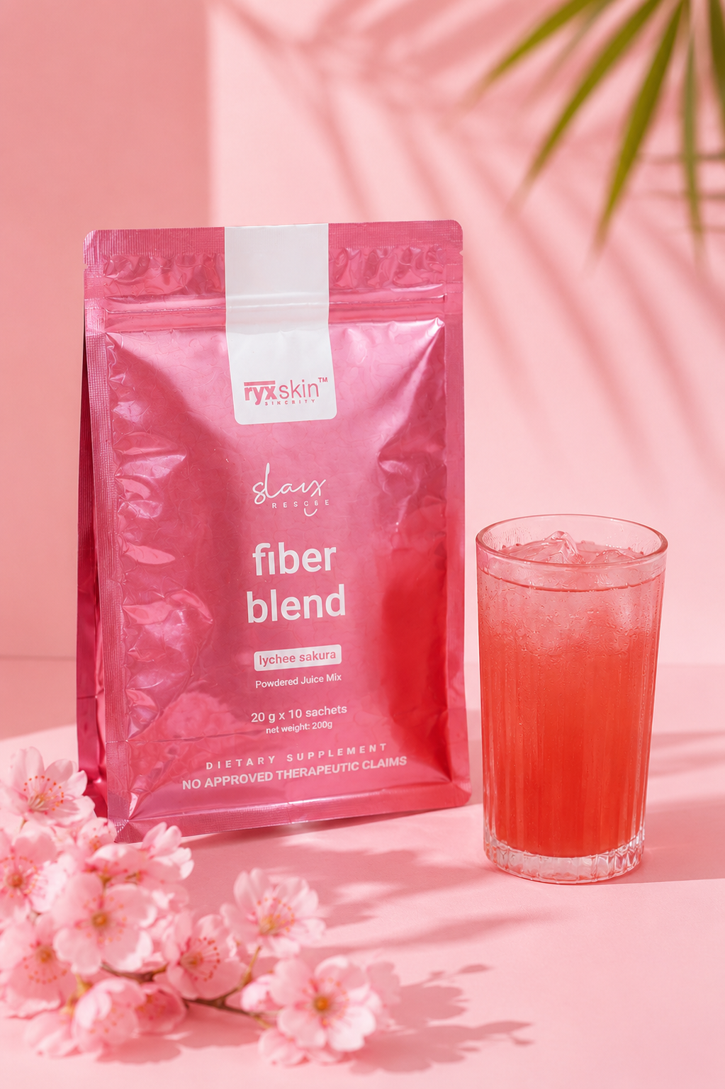 RyxSkin Fiber Blend Lychee Sakura Powdered Juice Mix | 10 Sachets