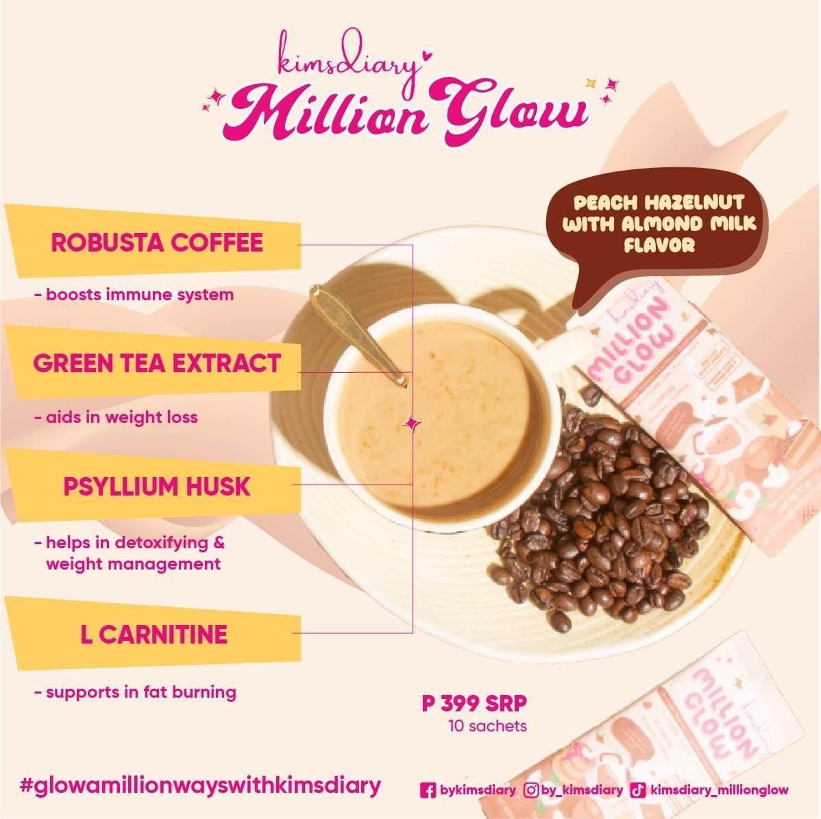 Kimsdiary Million Glow Peach Hazelnut with Almond Milk Flavor - MZG Health & Beauty Imports