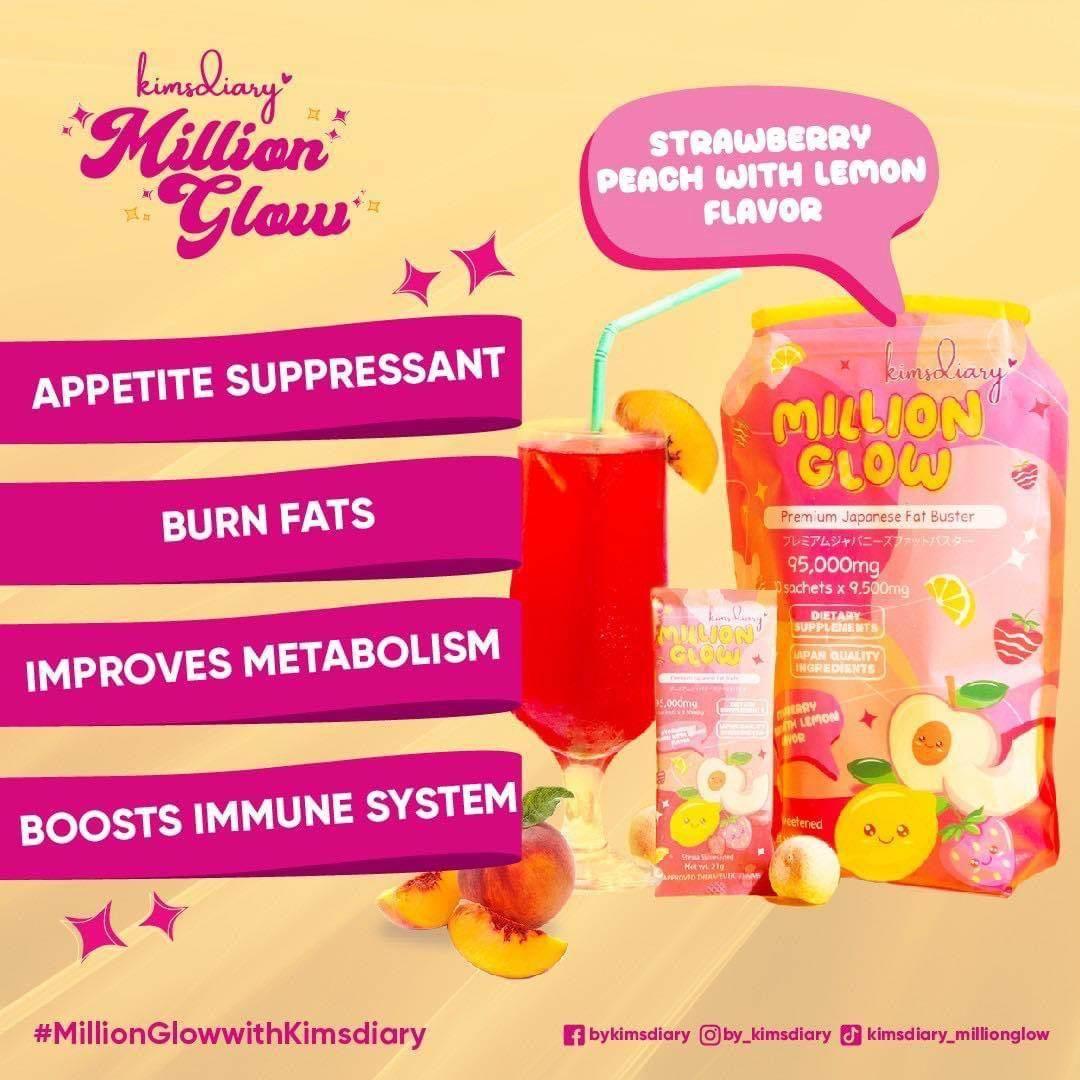 Kimsdiary Million Glow Strawberry Peach with Lemon Premium Japanese Fat Buster - MZG Health & Beauty Imports