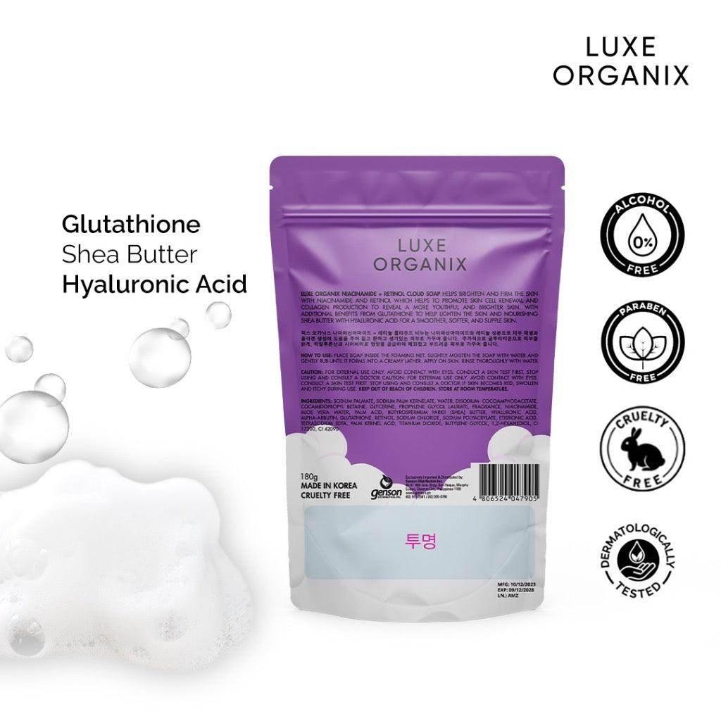 LUXE ORGANIX Niacinamide + Retinol Cloud Soap 180g - MZG Health & Beauty Imports