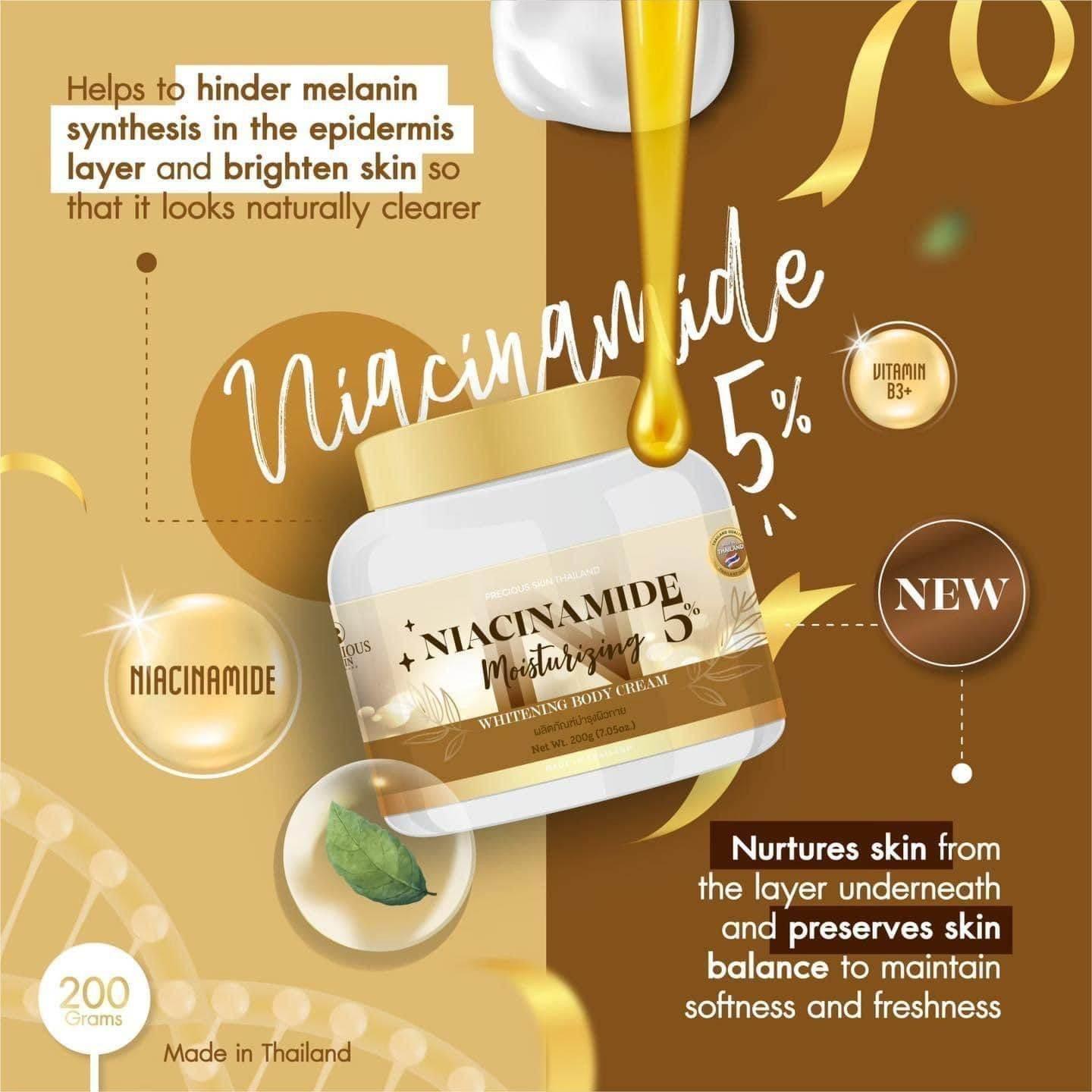 Precious Skin Thailand Niacinamide Moisturizing Whitening Body Cream 200g - MZG Health & Beauty Imports