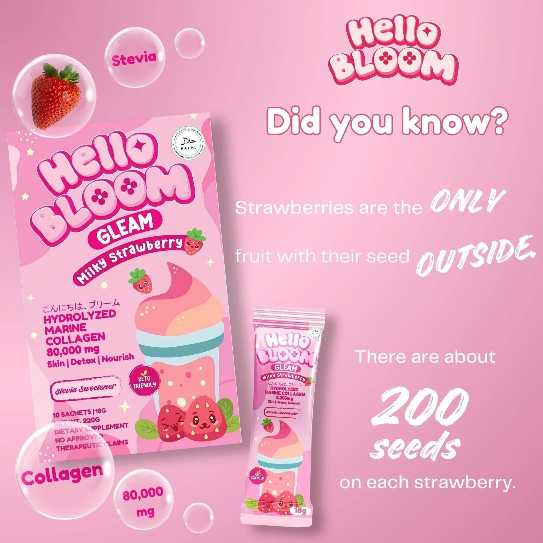 Hello Bloom GLEAM Collagen Drinks – Milky Melon, Avocado & Strawberry - MZG Health & Beauty Imports