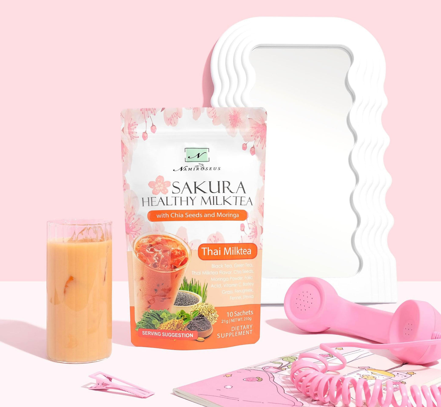 Namiroseus Sakura Healthy Milktea with Chia Seeds and Moringa 10 sachets