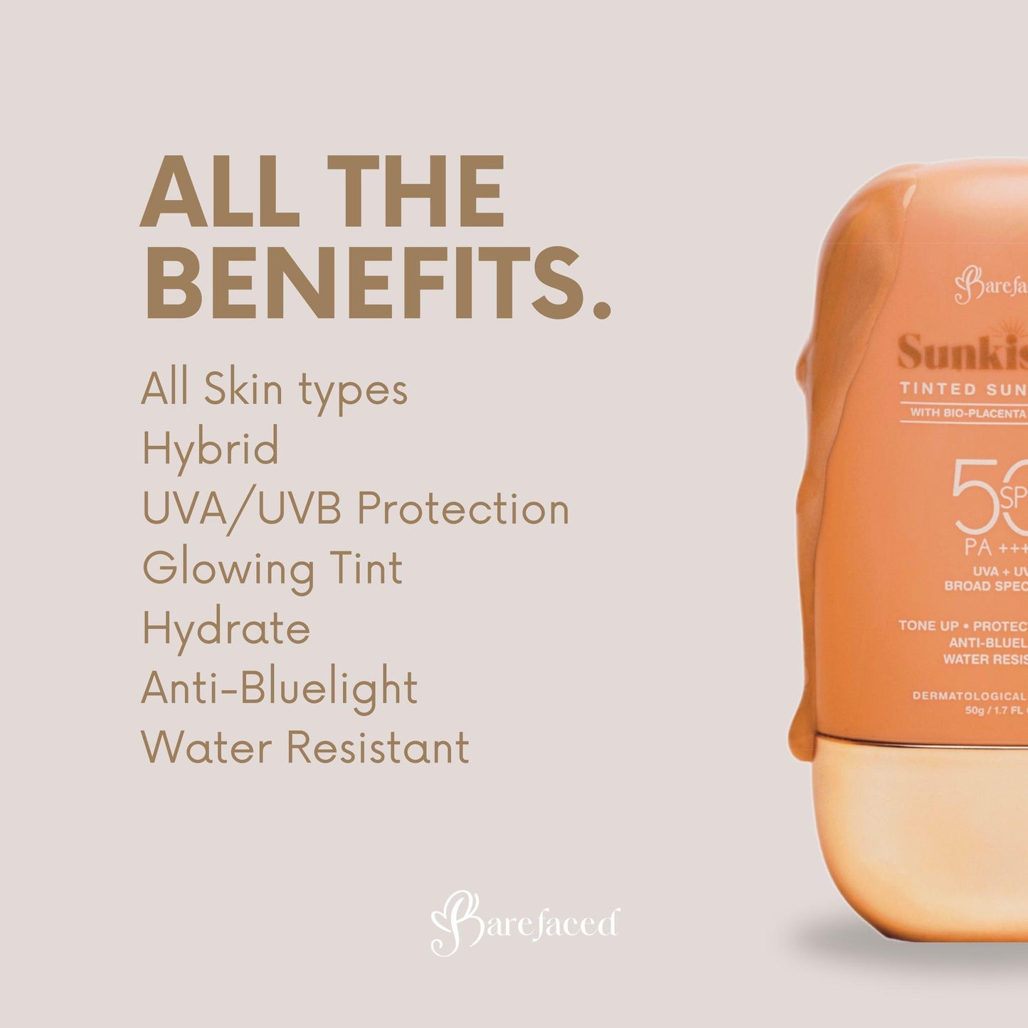 ￼Barefaced Sunkissed Tinted Sunscreen SPF50 Sun Protection 50g