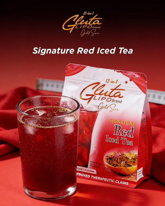 Bundle Sale 5 Boxes Gluta Lipo 12-in-1 Signature Red Iced Tea Powder Drink Mix | 10 Sachets