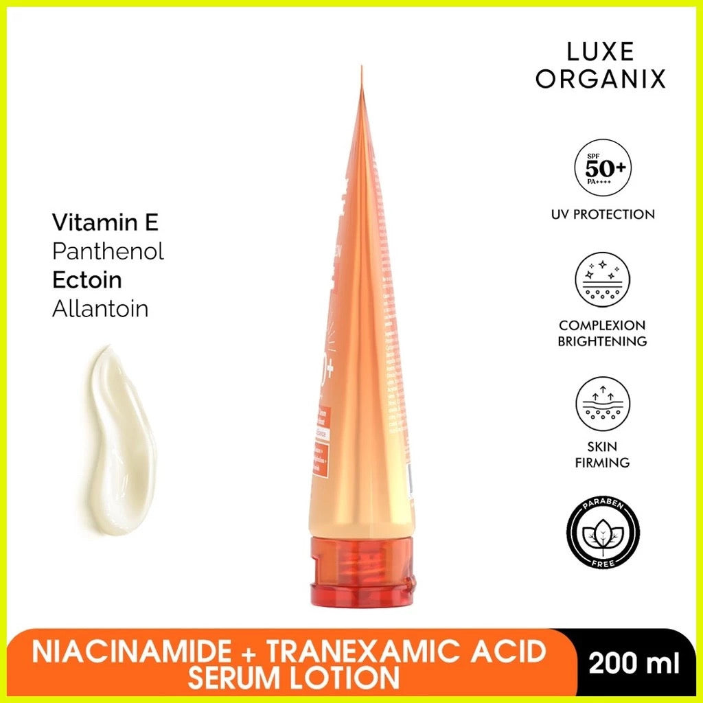 LUXE ORGANIX Niacinamide + Tranexamic Acid Youthful Glow Whitening Serum Lotion Spf50 PA+++