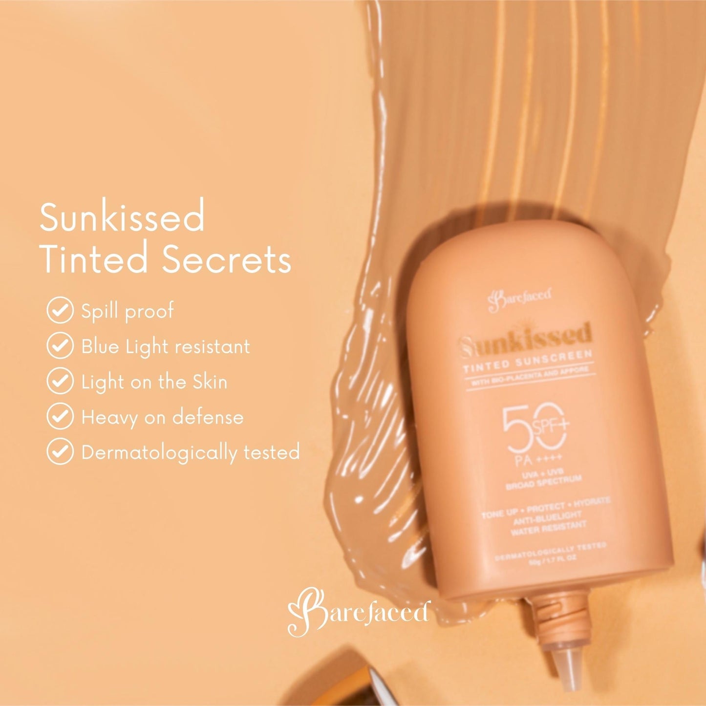 ￼Barefaced Sunkissed Tinted Sunscreen SPF50 Sun Protection 50g