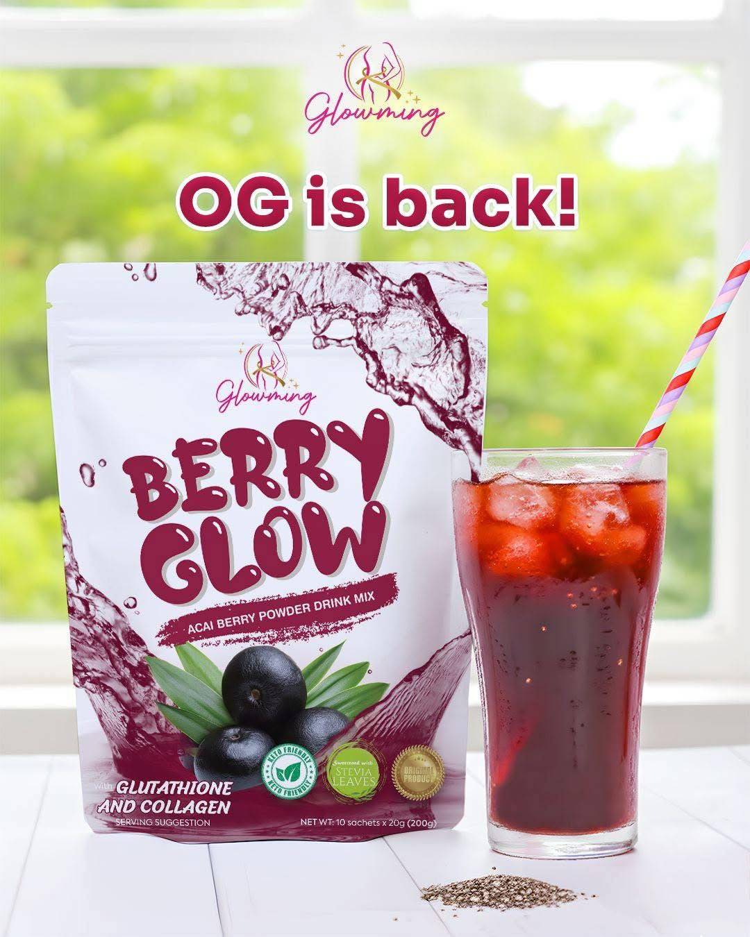 Cc Glam Glowming Berry Glow Acai Berry Powder Drink Mix | 10 Sachets