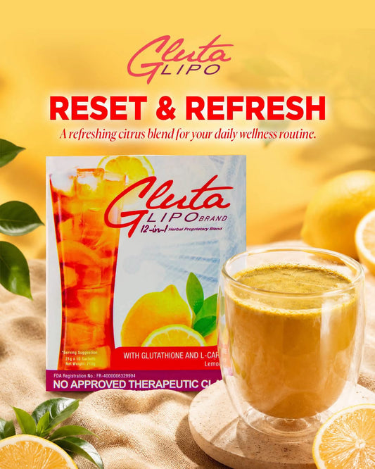 Gluta Lipo 12-in-1 Herbal Proprietary Blend Lemon Powder Drink Mix | 10 Sachets