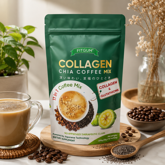 FITGUM Collagen Chia Coffee 11 in 1 Coffee Mix New Packaging | 10 Sachets