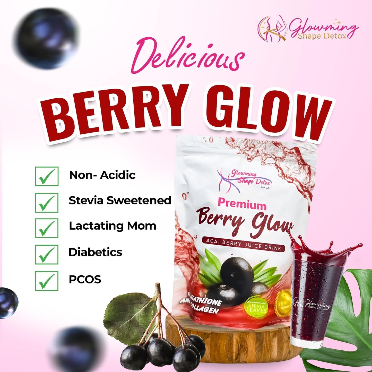 Premium Berry Glow Acai Berry Juice Drink by Cris Cosmetics