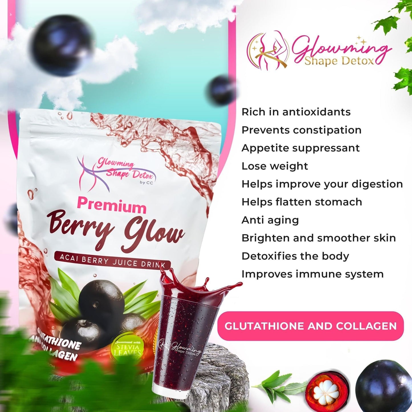 Premium Berry Glow Acai Berry Juice Drink by Cris Cosmetics