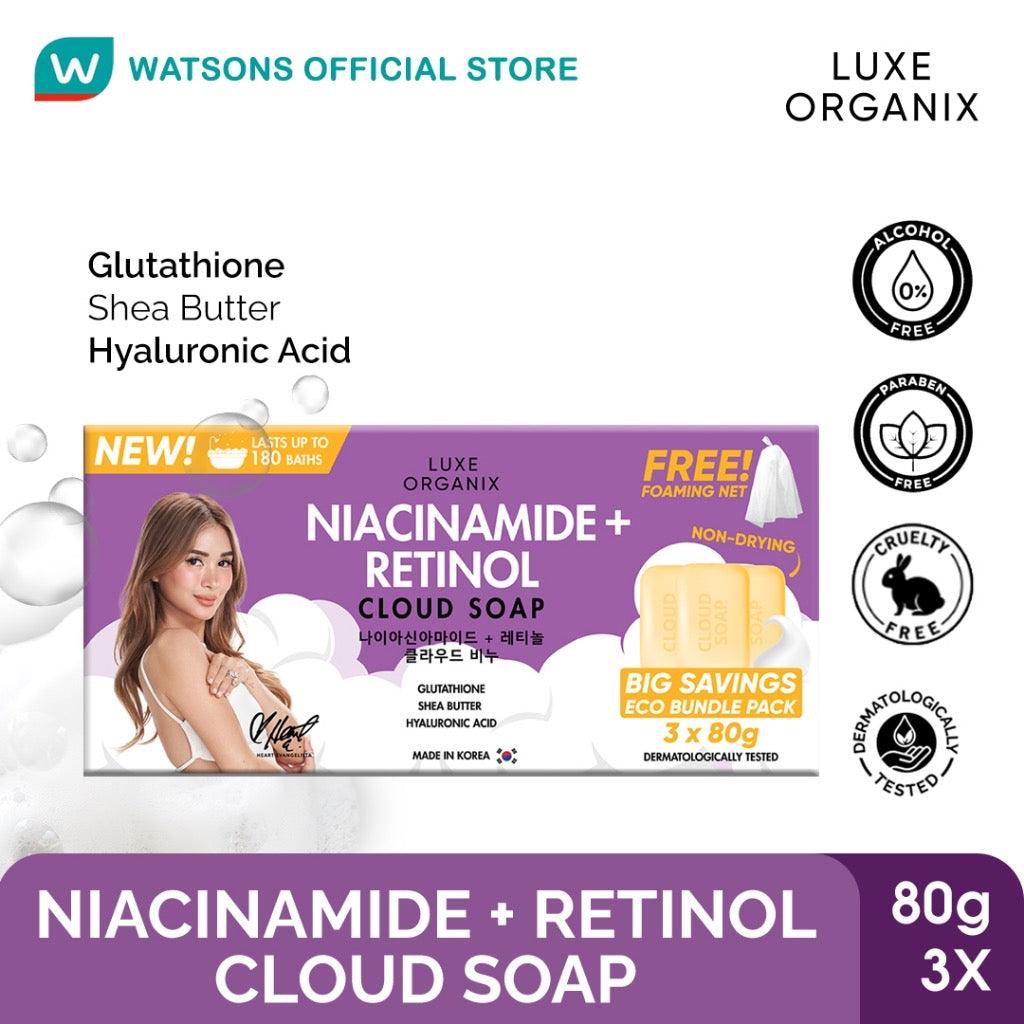 ￼LUXE ORGANIX Niacinamide + Retinol Cloud Soap 3 x 80g (Eco Bundle Pack)