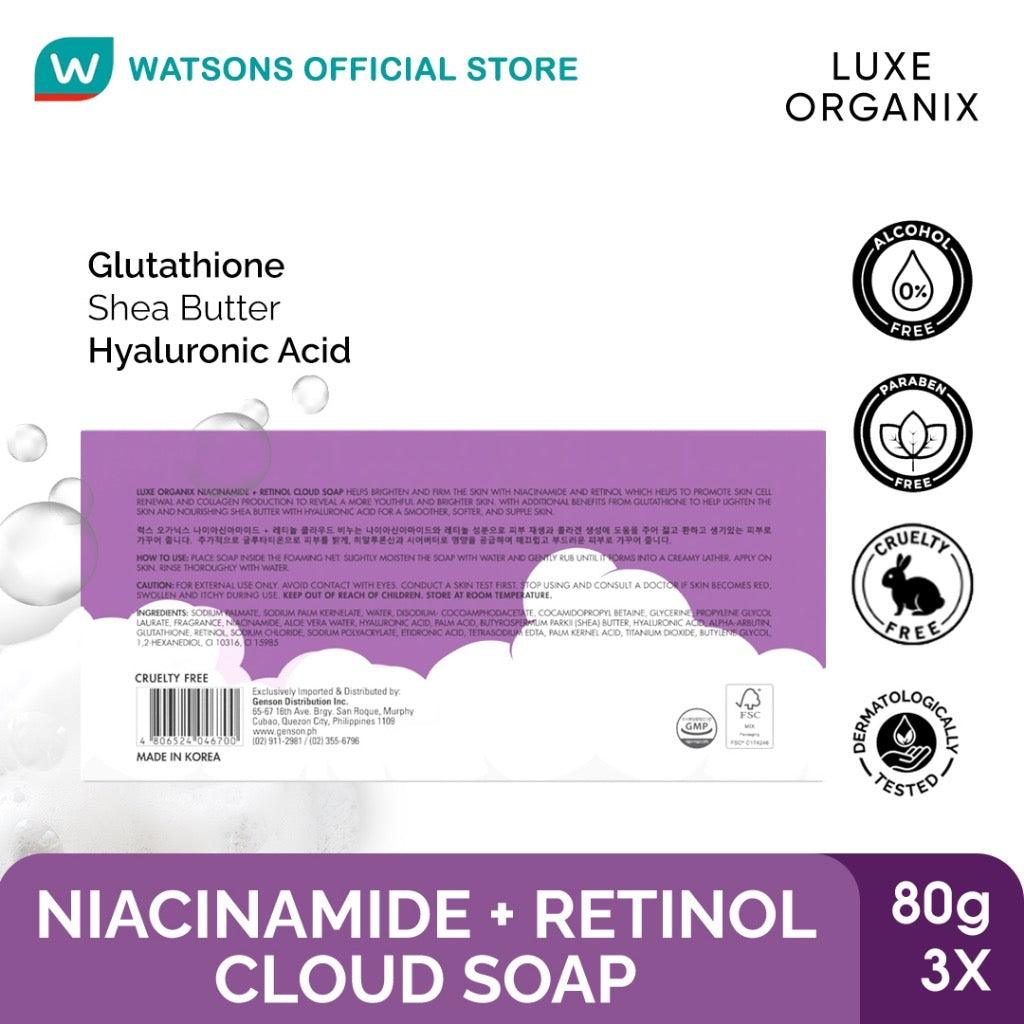 ￼LUXE ORGANIX Niacinamide + Retinol Cloud Soap 3 x 80g (Eco Bundle Pack)