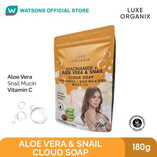 ￼LUXE ORGANIX Aloe Vera & Snail Moisturizing Cloud Soap 180g - MZG Health & Beauty Imports
