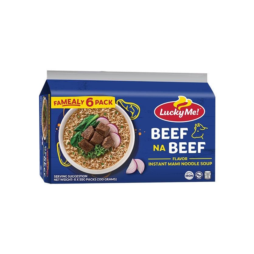 ￼Lucky Me Instant Noodle Soup Beef na Beef Multipack 55g x6