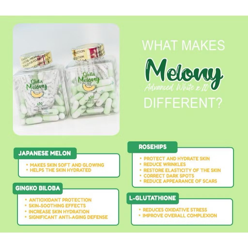 Gluta Melony Advanced White x10 Supplement | 60 capsules