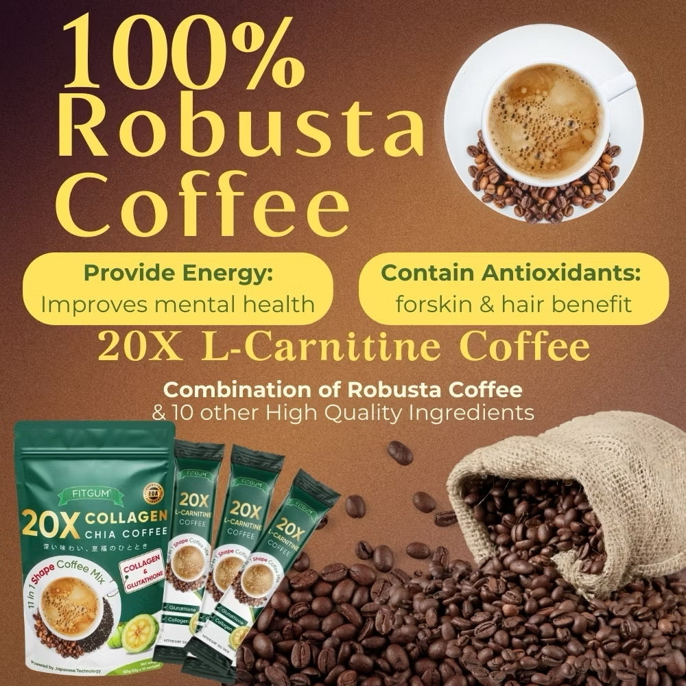 FITGUM Collagen Chia Coffee 11 in 1 Coffee Mix New Packaging | 10 Sachets