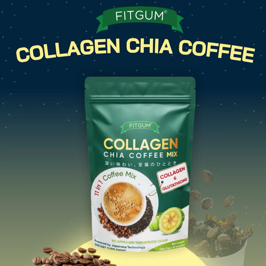 FITGUM Collagen Chia Coffee 11 in 1 Coffee Mix New Packaging | 10 Sachets