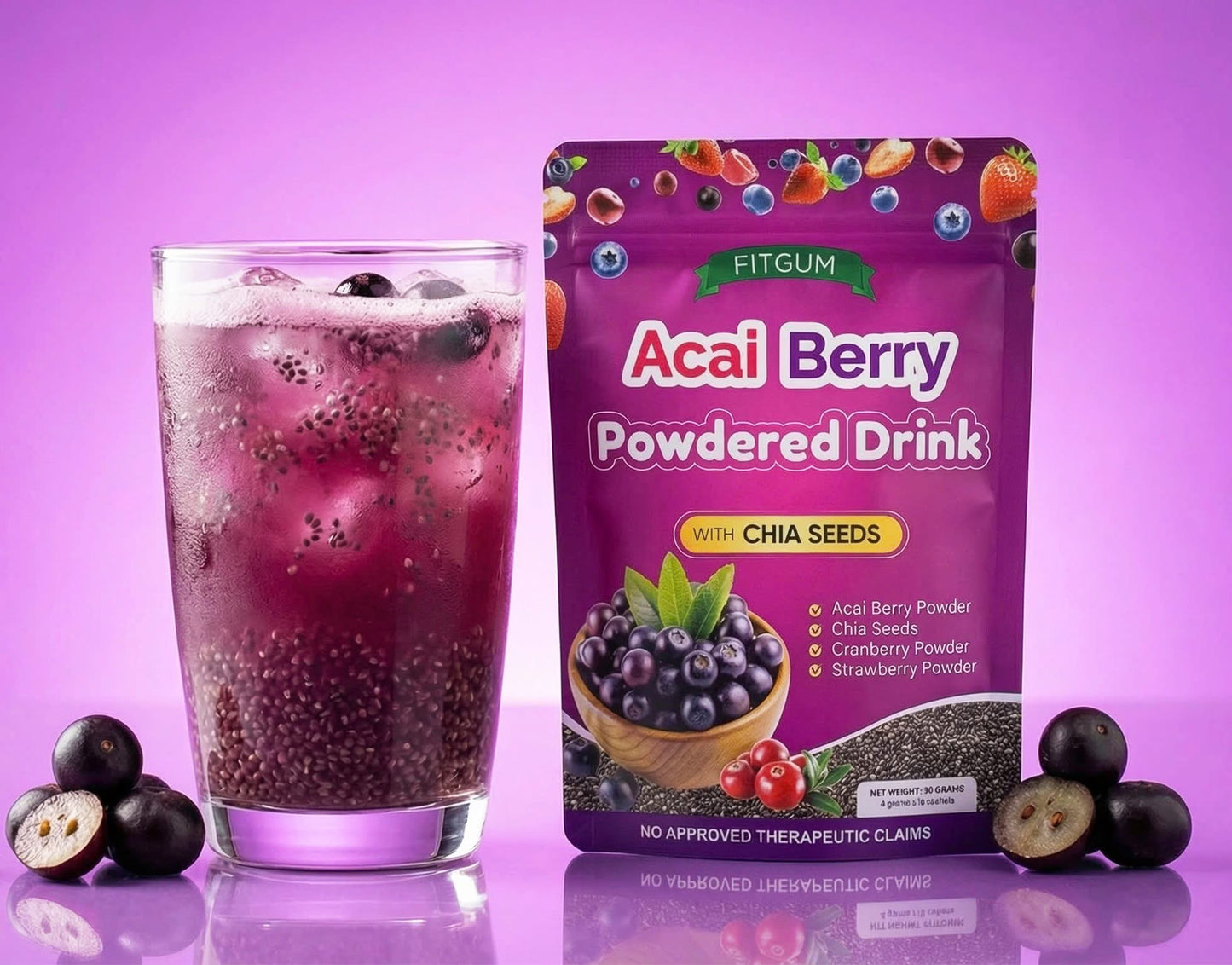 FitGum Acai Berry Powdered Drink with Chia Seeds